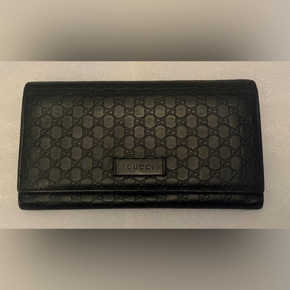 GUCCI MICROGUCCISSIMA GG CONTINENTAL BLACK EMBOSSED LEATHER LONG WALLET W/COA
